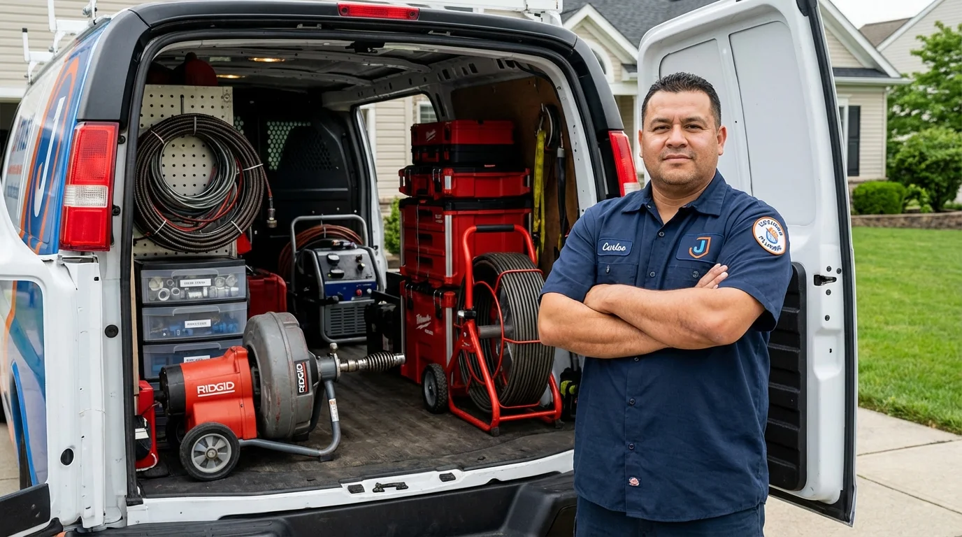 Professional drain cleaning equipment and Johns Plumbing LLC plumber in Industry
