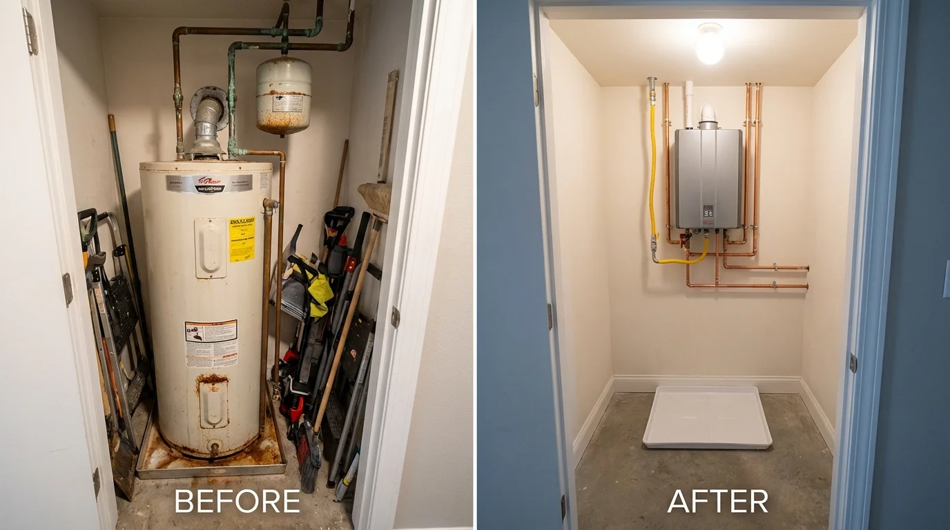 Tank water heater versus wall-mounted tankless unit comparison for Industry, PA homeowners